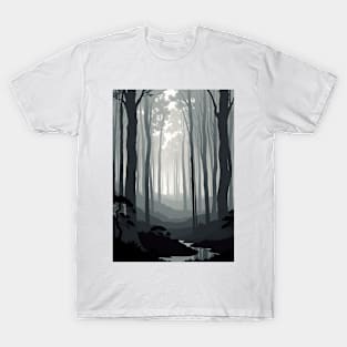 Grayscale Forest With Tall Pine Trees T-Shirt